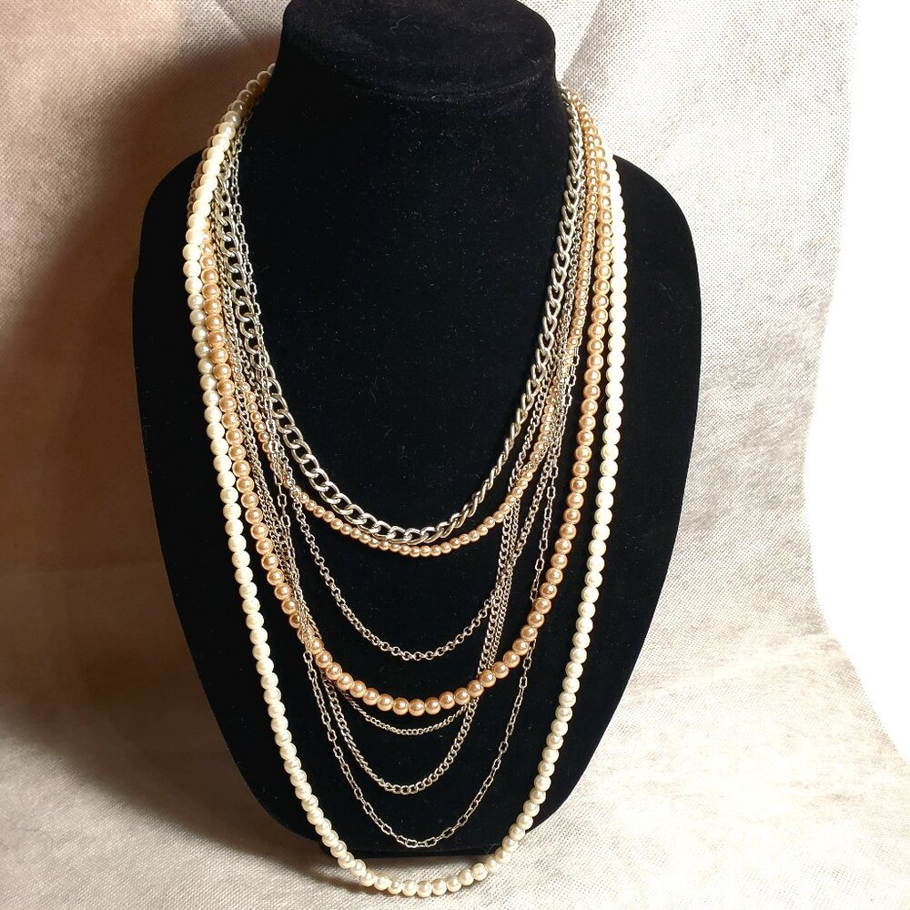 Vintage Loft Seven-Tiered Pearl & Chain Necklace